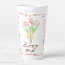 Tasse Latte Fleur de Tulipe Rose, Fleur Cottagecor