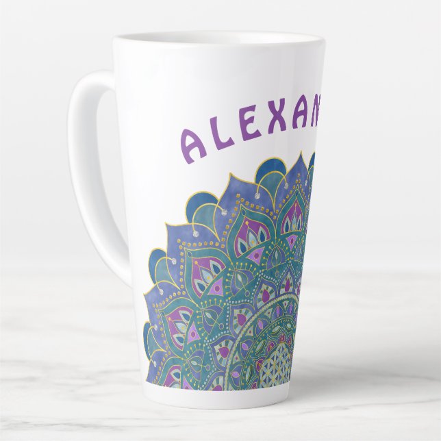 Tasse Latte Fleur De Vie - Mandala India Style 1 (Angle gauche)