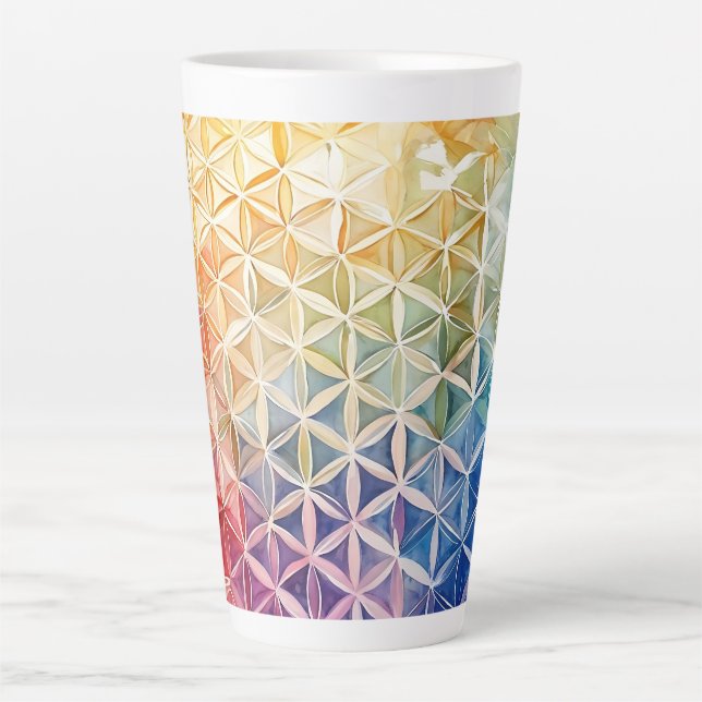 Tasse Latte Fleur de vie - Peinture aquarelle (Devant)