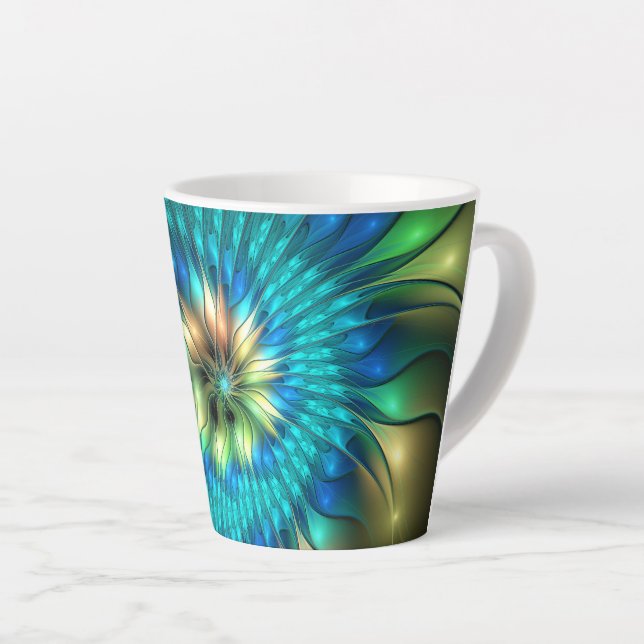 Tasse Latte Fleur d'Imaginaire lumineux, Fractale Abstraite co (Angle droit)