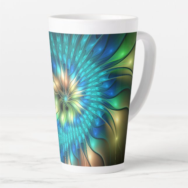Tasse Latte Fleur d'Imaginaire lumineux, Fractale Abstraite co (Angle droit)