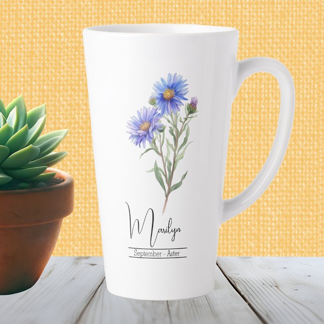 Tasse Latte Fleur du mois de naissance Septembre Aster (Créateur téléchargé)