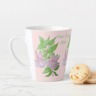 Tasse Latte Fleur fuchsia rose avec fleurs feuilles