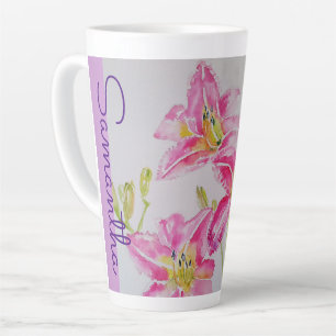 Tasse Latte Fleur Lys Rose Floral Lilium Aquarelle Filles