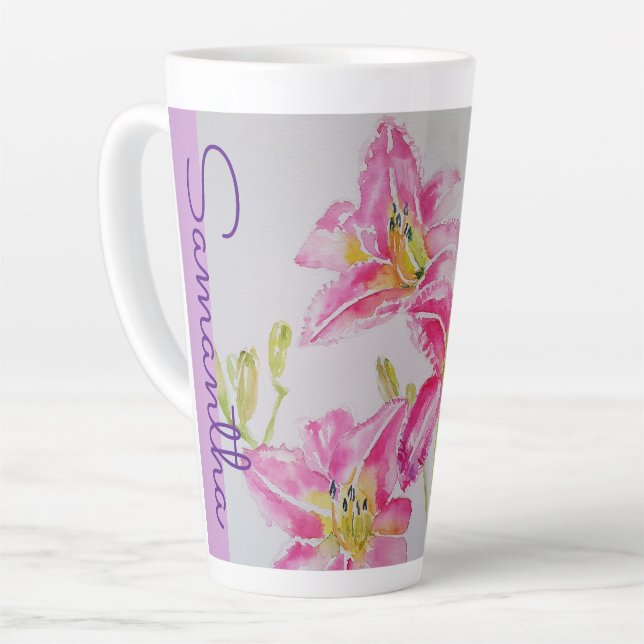 Tasse Latte Fleur Lys Rose Floral Lilium Aquarelle Filles (Angle gauche)