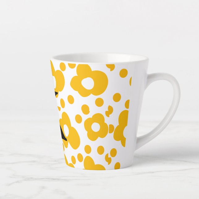 Tasse Latte Fleur marguerite jaune ajouter monogramme mus (Droite)