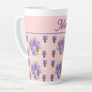 Tasse Latte Fleur Panseuse Pink Dot Shabby Fleur Fleur Fête de