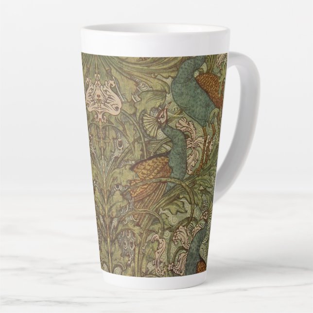 Tasse Latte Fleur paon Art nouveau jacquard bleu vert (Angle droit)