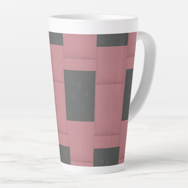 Tasse Latte Fleur rose Checker Abstrait   (Angle droit)