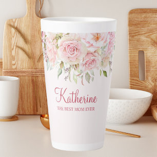 Tasse Latte Fleur Rose Pastel Floral La Meilleure Maman Jamais