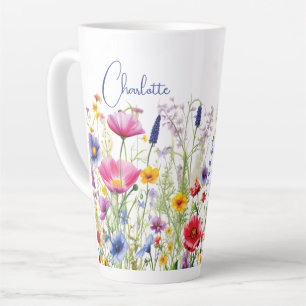 Tasse Latte Fleur sauvage coloré Floral Nom personnalisé