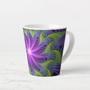 Tasse Latte Fleur verte violette Art fractal abstrait moderne