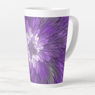 Tasse Latte Fleur Violette Psychedélique Art Fractal Abstrait