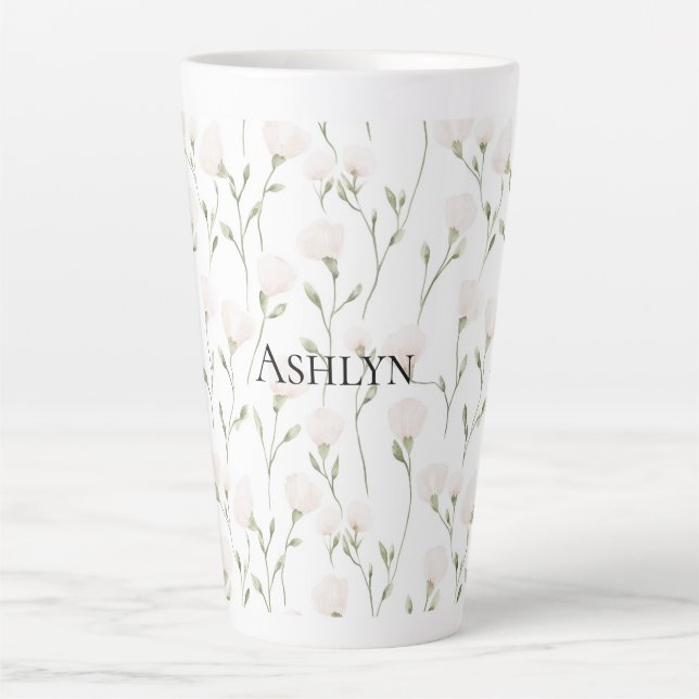 Tasse Latte Fleurs blanches roses (Devant)