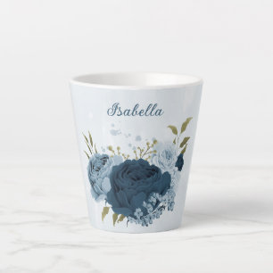 Tasse Latte fleurs bleu marine clair