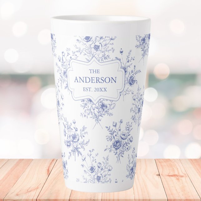 Tasse Latte Fleurs Bleues Classiques Monogrammées Motif Floral (In situ)