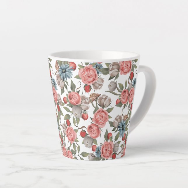 Tasse Latte Fleurs bleues et roses (Angle droit)