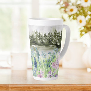 Tasse Latte Fleurs bleues violettes aquarelles monogrammées Pr