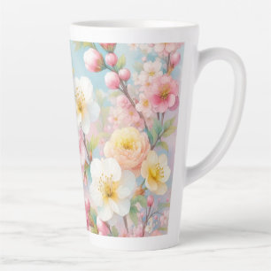 Tasse Latte Fleurs colorées dans des couleurs pastel doux aqua