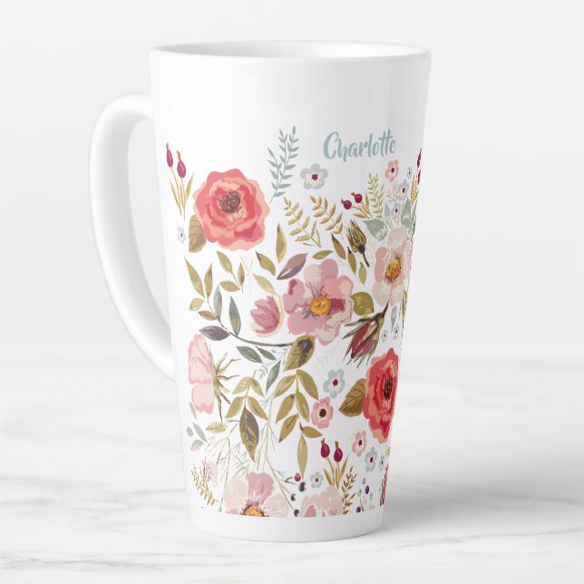 Tasse Latte Fleurs d'aquarelle Fleurs personnalisées Grosse Mu (Angle gauche)