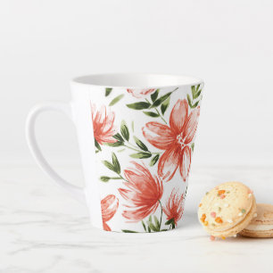 Tasse Latte Fleurs d'aquarelle rouge