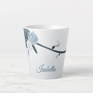Tasse Latte fleurs de bleu poussiéreux de marine botanique 