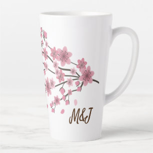 Tasse Latte Fleurs de Cerisier Botaniques Tombant Pétales Ombr