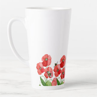 Tasse Latte Fleurs de coquelicot écarlate d'aquarelle et bourd