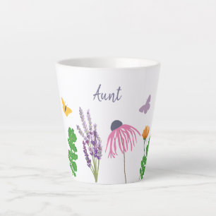 Tasse Latte Fleurs de jardin et papillons Grand-mère Anniversa