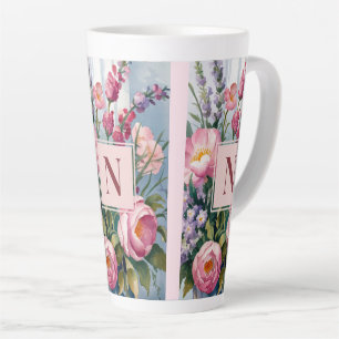 Tasse Latte Fleurs de Lavande Rose Aquarelle Moderne