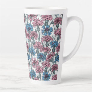 Tasse Latte Fleurs de maïs roses et bleues, fleurs sauvages su