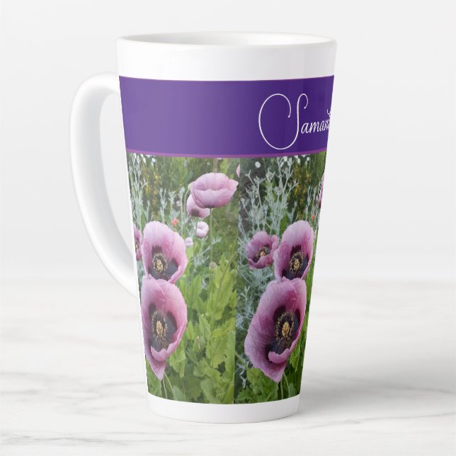 Tasse Latte Fleurs de pavot rose pourpre Pavot Pavois Fleur fl (Angle gauche)