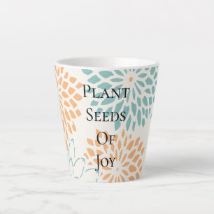 Tasse Latte Fleurs de Pêche Aqua Floral Joie Poème
