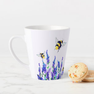 Tasse Latte Fleurs de printemps fraîches et abeilles volant la