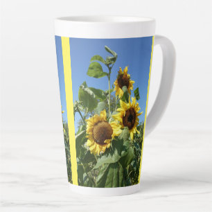 Tasse Latte Fleurs de soleil avec bouchon bleu en latte