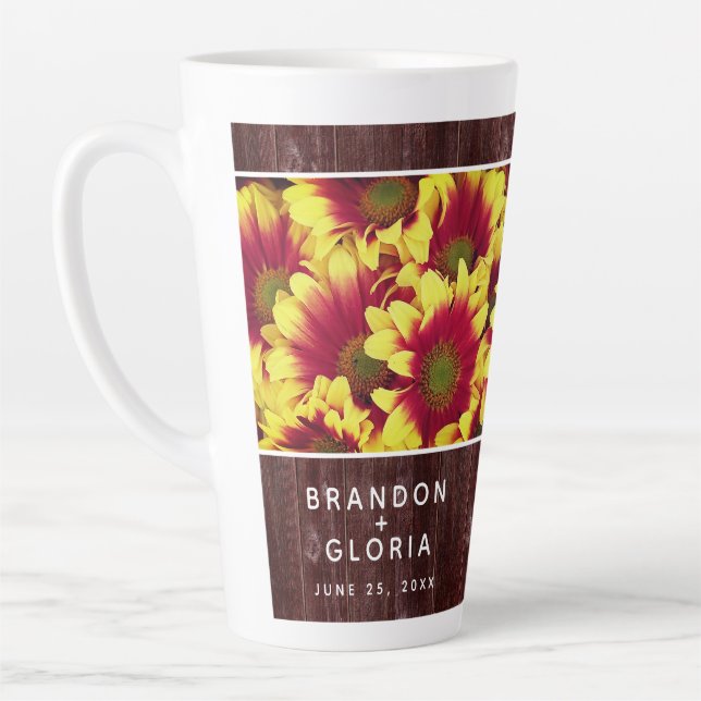 Tasse Latte Fleurs de soleil d'automne rustiques sur Mariage d (Gauche)