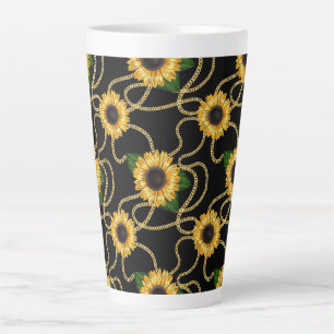Tasse Latte Fleurs de soleil jaunes élégantes Motif élégant su