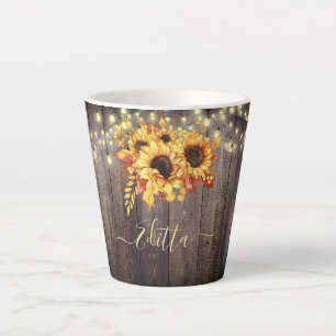 Tasse Latte Fleurs de soleil rustiques Lumières à cordes de bo