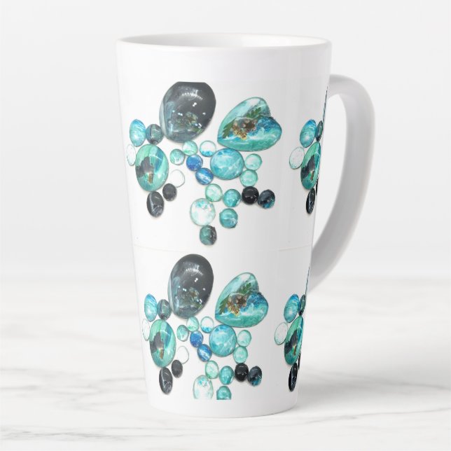 Tasse Latte Fleurs de verre de mer et bling (Angle droit)