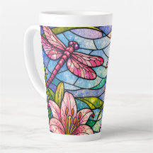 Fleurs de verre teinté de lys et libellules roses
