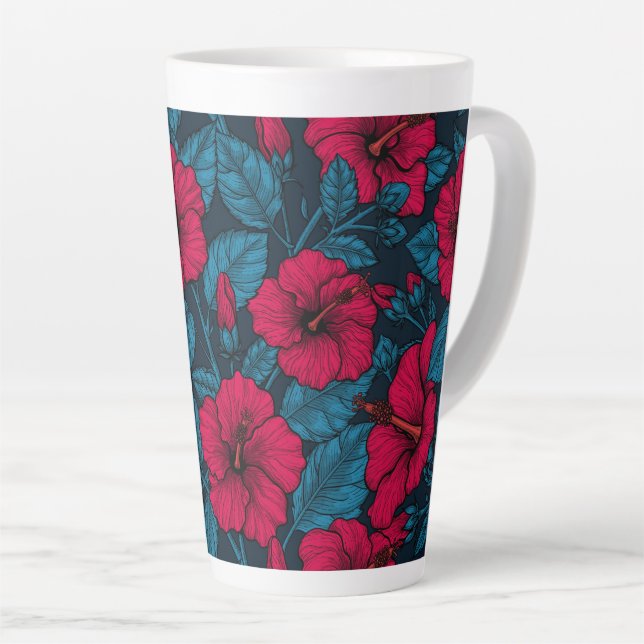 Tasse Latte Fleurs d'hibiscus rouges (Angle droit)