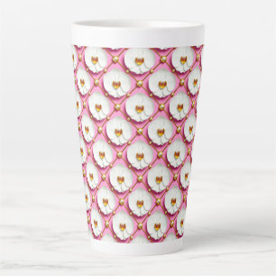 Tasse Latte Fleurs d'orchidées blanches sur fond rose avec or