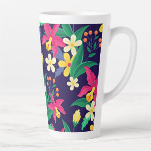 Tasse Latte Fleurs Exotiques Colorées Motif Feuilles-23021