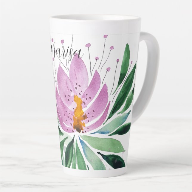 Tasse Latte Fleurs Fleur Fleur Violet Oeuvre originale Aquarel (Angle droit)