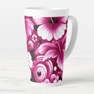 Tasse Latte Fleurs hawaïennes tropicales Hibiscus Motif rose