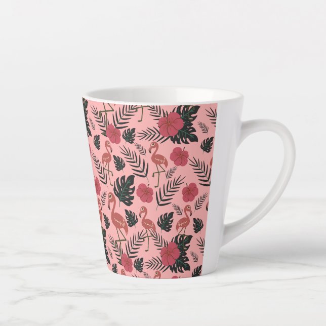 Tasse Latte Fleurs motifs et feuilles flamands roses (Droite)