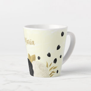 Tasse Latte Fleurs noires et blanches romantiques mariage or