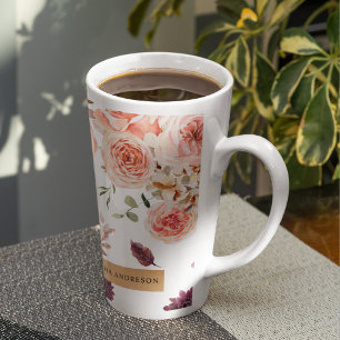 Tasse Latte Fleurs Pastel Modernes & Cadeau Personnalisé Kraft