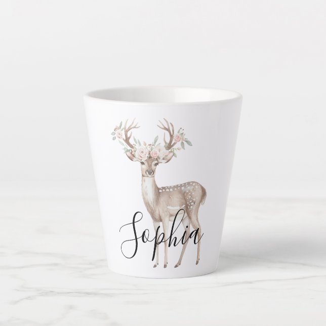Tasse Latte Fleurs roses de cerf (Devant)