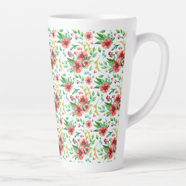 Tasse Latte Fleurs roses peintes à la main Motif Floral-23498 (Droite)